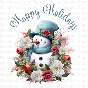 Happy Holidays Wreath Sign - Snowman Sign - Snowman Decor - Metal Door Hanger - Round Wreath Sign - Metal Wreath Signs -Doodlebug Lane Signs