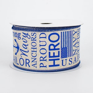 Wired Ribbon - Navy Ribbon - Military Ribbon - Patriotic Ribbon - Navy Decor - 2.5&quot; X  10 yards - RG01824NF
