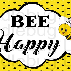 Bee Happy - Letrero de abeja - Letrero de abejorro - Letrero de corona de metal negro y amarillo - Letrero rectangular - Letreros de Doodlebug Lane