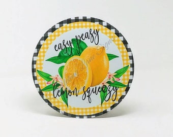 Metal Wreath Sign-Lemon Decor-Apple Decor-Summer Wreath Decor-Welcome Wreath Sign-Buffalo Plaid-Round Sign
