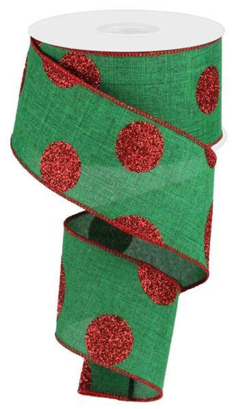 Wired Christmas Ribbon Polka Dot Linen Giant Dot Ribbon  Etsy