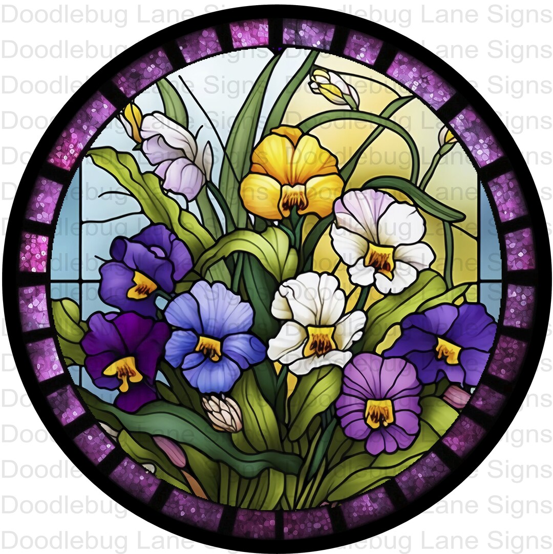 Faux Stained Glass Wreath Signpansy Wreath Signfloral Signspring