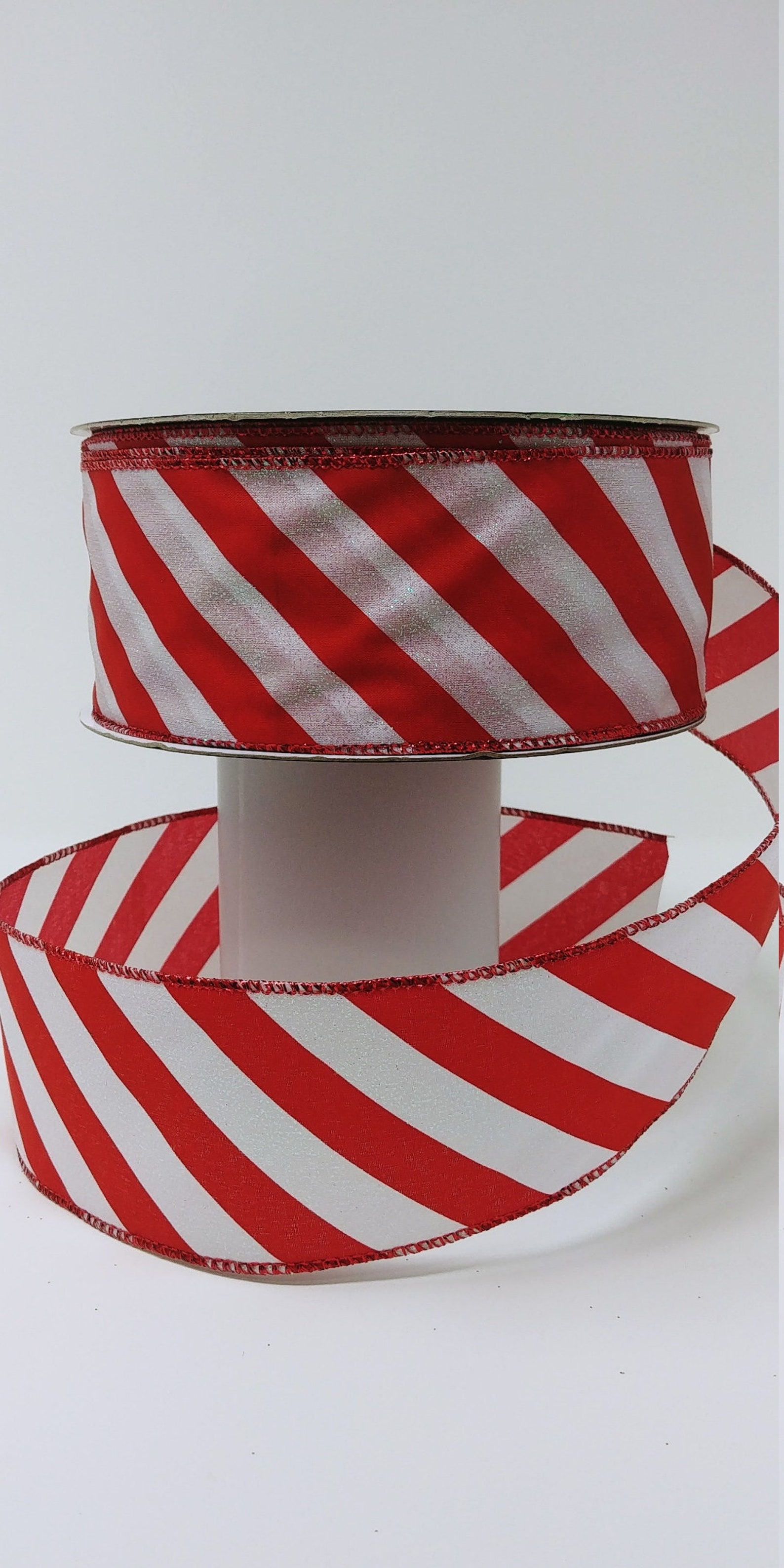 Wired Ribbon Christmas Ribbon Candy Cane Ribbon Red and Etsy