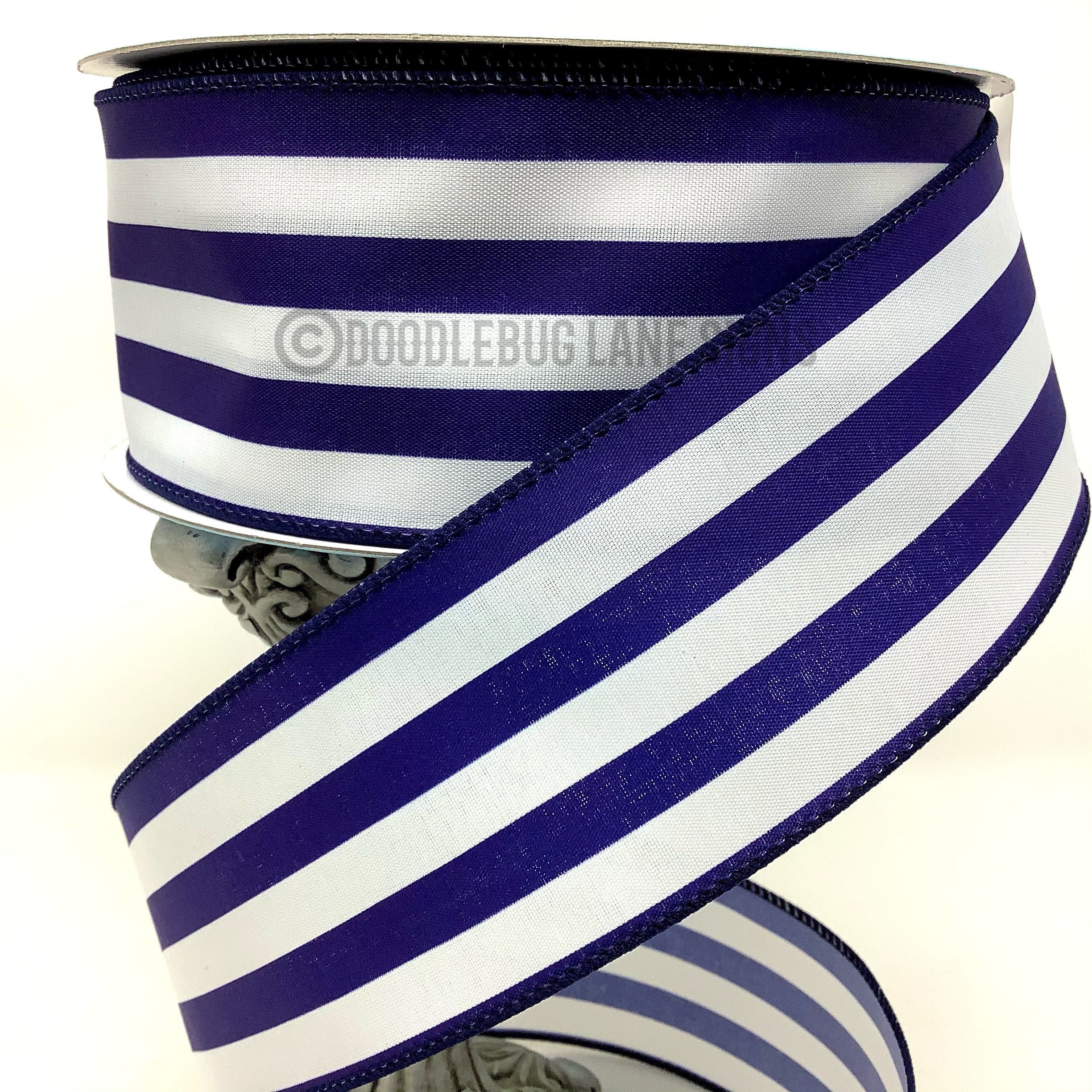 Wired Ribbon Navy Blue And White Striped Ribbon Etsy
