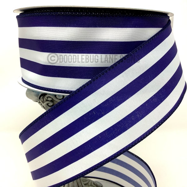 Wired Ribbon - Navy Blue And White - Striped Ribbon - Patriotic Ribbon - All Occasion Ribbon- 2.5” x 5 yards