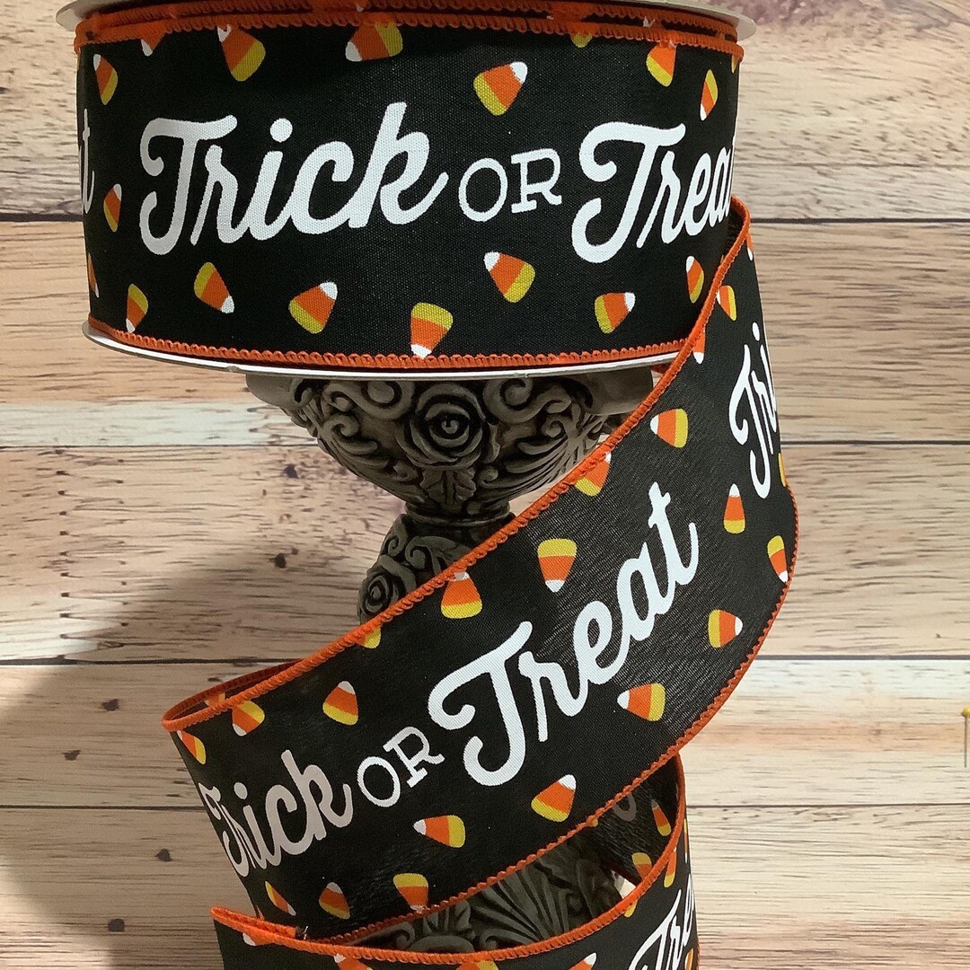 2.5 X 5 Yards Wired Halloween Ribbon Trick or Treat Ribbon Candy Corn ...