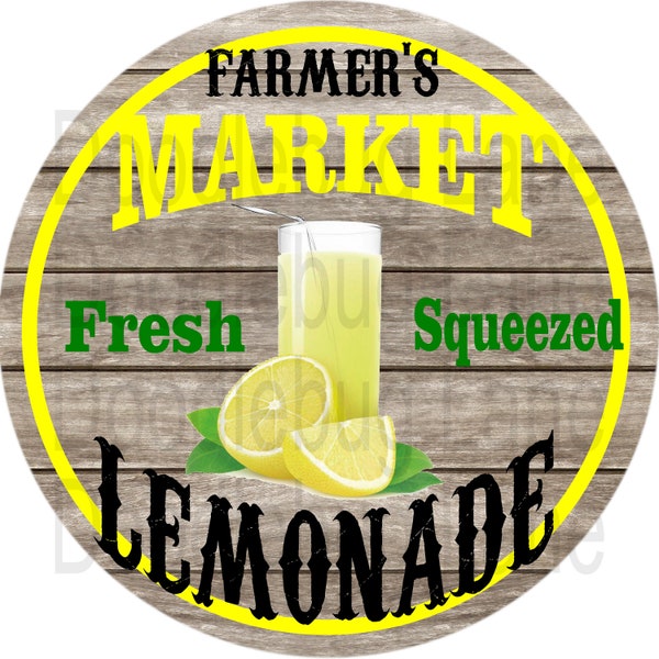 Farmers Market Sign - Fresh Squeezed Lemonade - Lemon Sign - Round Sign - Metal Wreath Sign - Doodlebug Lane Signs