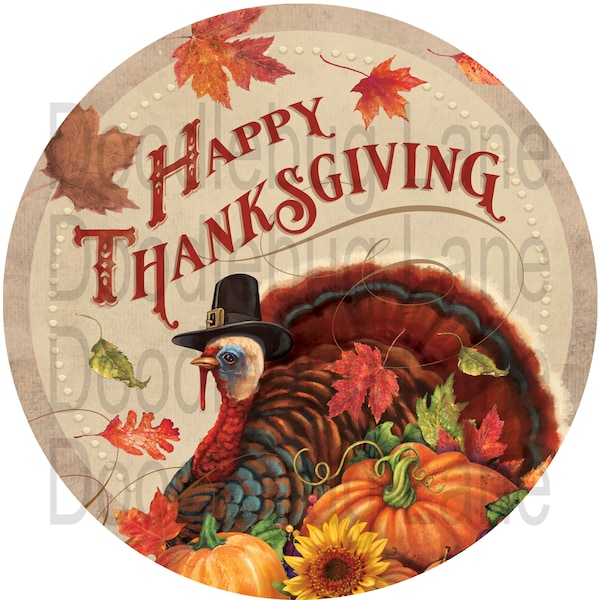 Thanksgiving Wreath Sign- Happy Thanksgiving - Turkey Sign - Turkey Wreath Decor - Metal Wreath Sign - Doodlebug Lane Sign