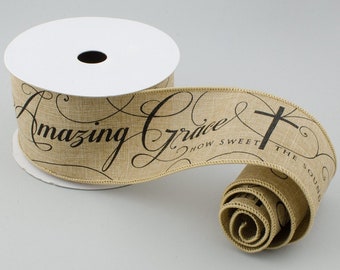 Wired Ribbon - Amazing Grace Ribbon - Inspirational Ribbon - Religious Ribbon - 2.5" x 10 yd - RG0113601