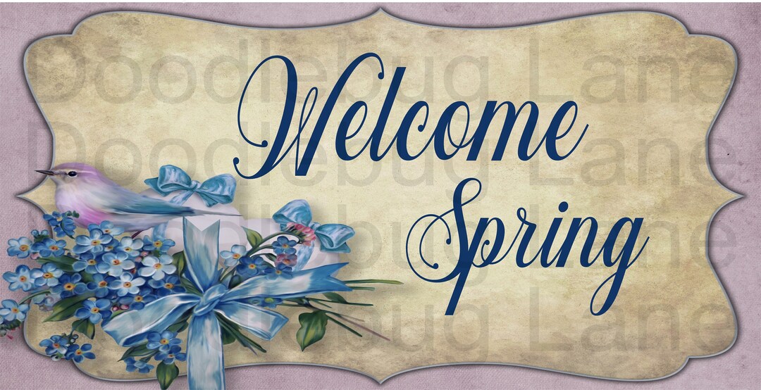 Spring Welcome Sign-spring Sign-welcome Sign With Bird-floral Bouquet ...