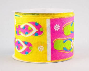 Wired Ribbon - Flip Flop Ribbon - Summer Ribbon - Pool theme ribbon - Beach theme ribbon - 2.5" x 10 yds - RG01712