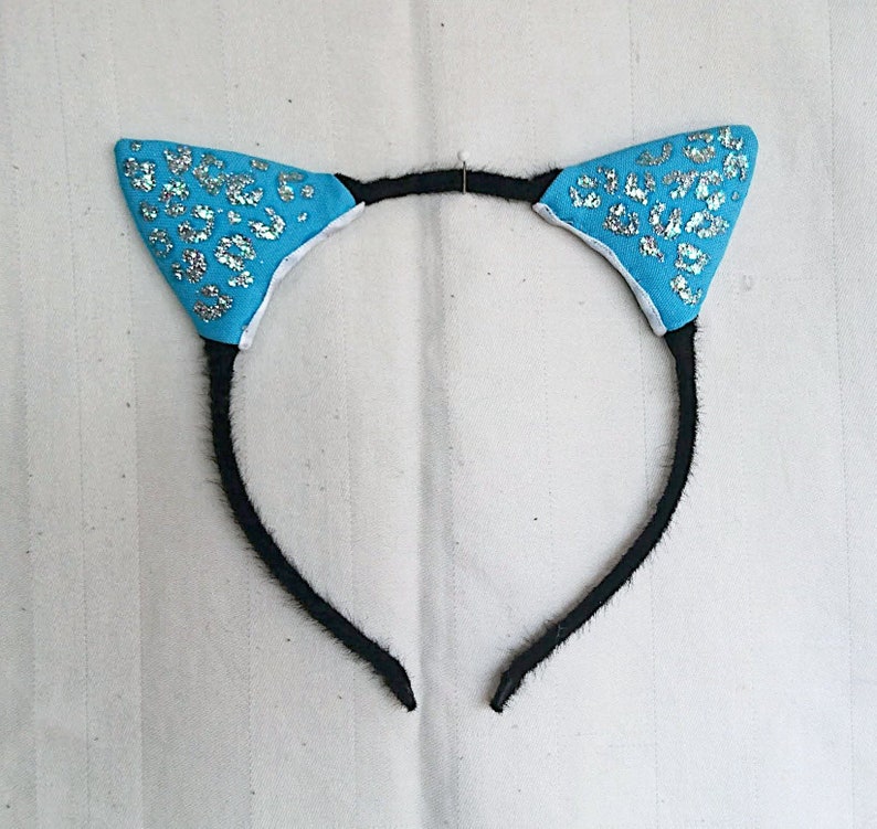 Blue leopard printed catears with silver glitter and rhinestones Summer 2019 Art.no CE-20