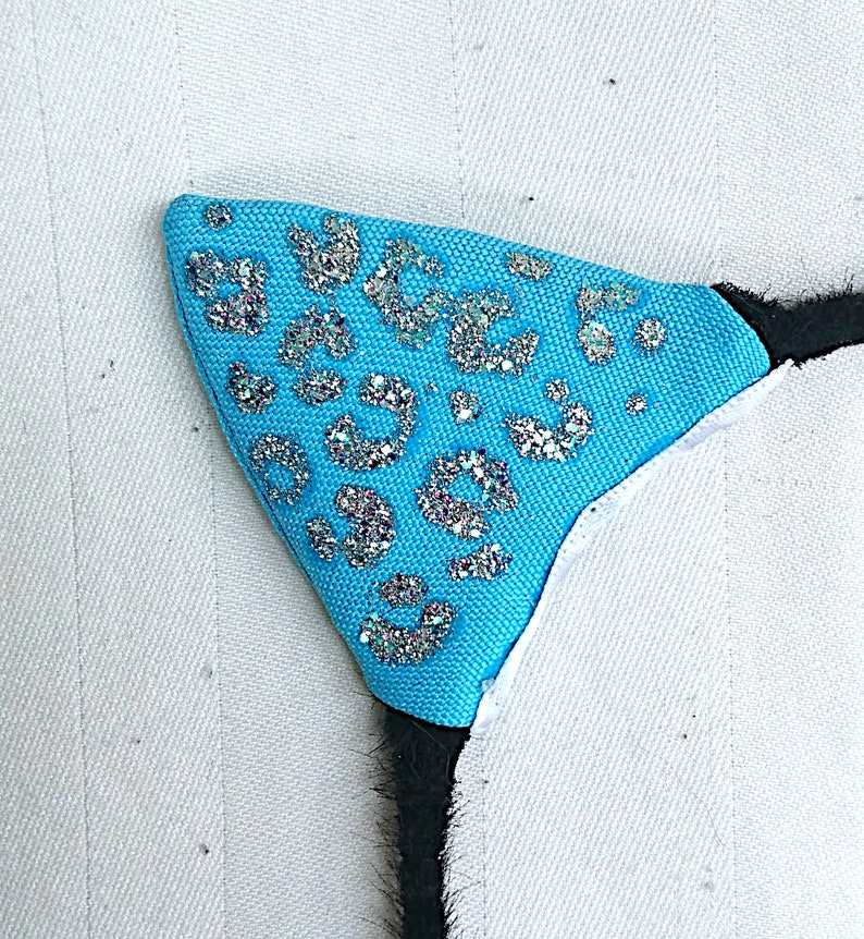 Blue leopard printed catears with silver glitter and rhinestones Summer 2019 Art.no CE-20