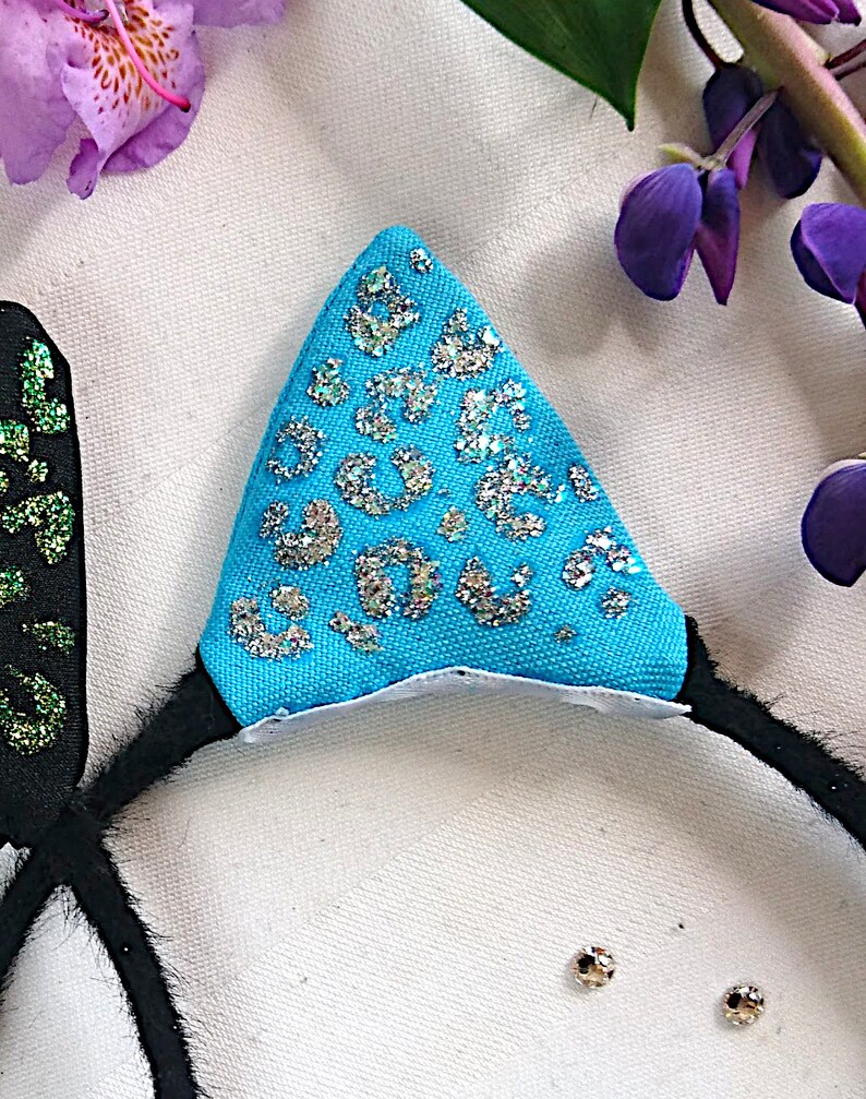 Blue leopard printed catears with silver glitter and rhinestones Summer 2019 Art.no CE-20