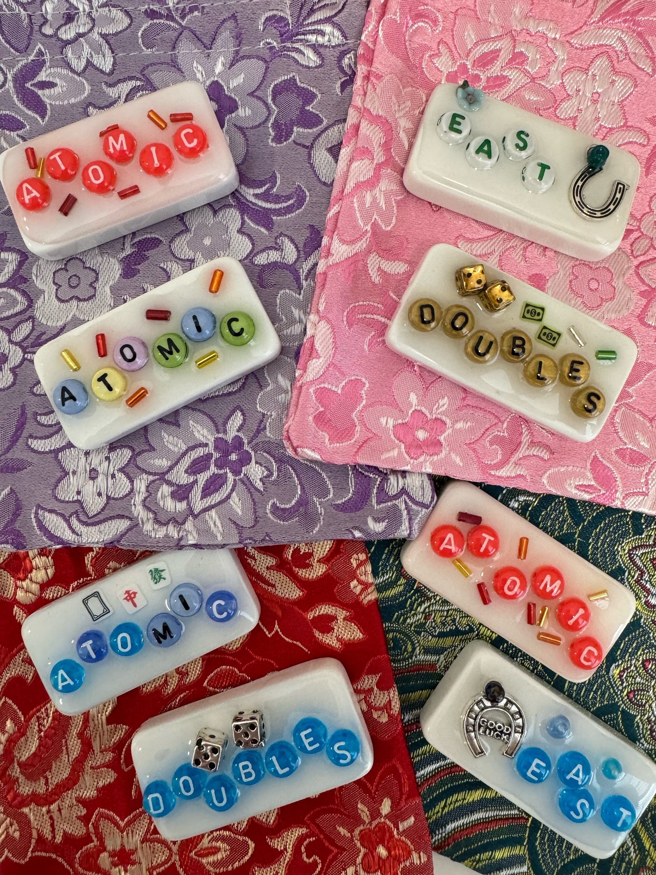 Set of 2) Atomic Doubles East mah Jongg tile markers  includes shipping