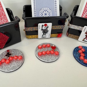 2 Piece Canasta Playing card holder  and dealer chip set