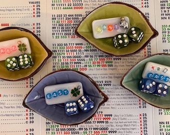 Mahjongg Dice dish, dice and East marker set