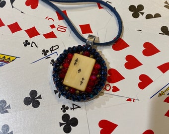 Ace card player pendant mosaic jewelry necklace present gift bridge canasta poker player
