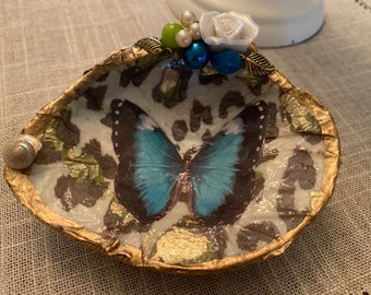 Butterfly and leopard Shell ring dish