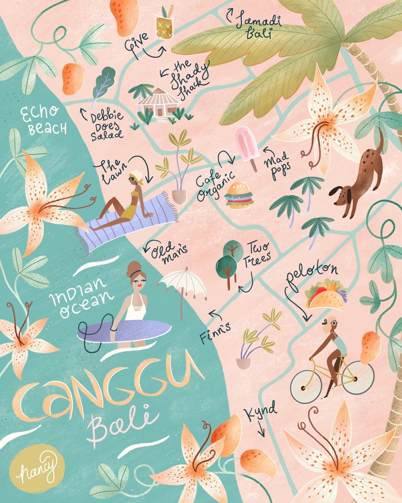Vegan Vibes Map of Canggu \u2013 Art Print