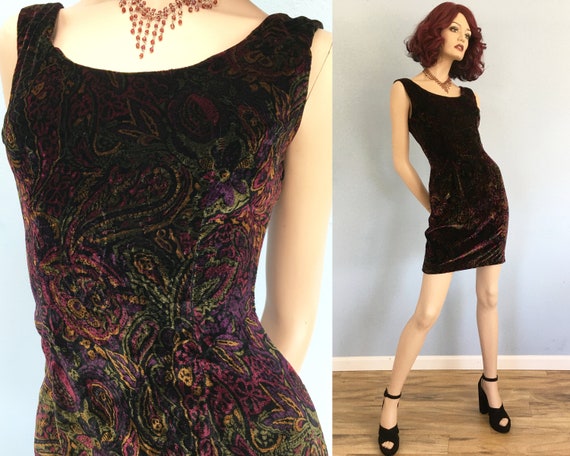 90s Young Edwardian Velvet Mini Dress - Small / Vi