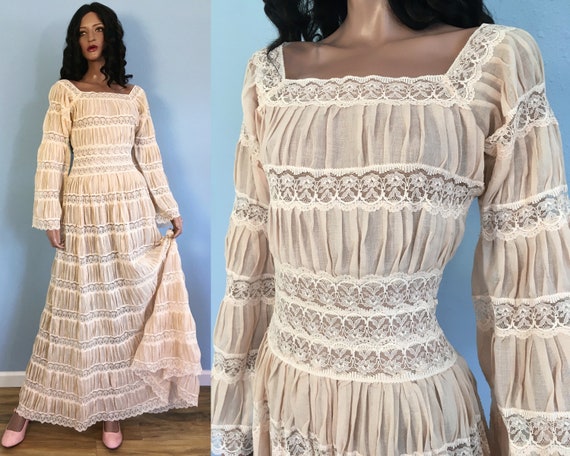 Mexican Blouse Embroidered Off Shoulder Ivory Lace Beige cinco de mayo OSFM