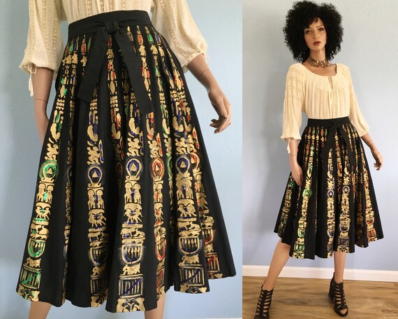 50s Hand Painted Mexican Circle Skirt With Sequins