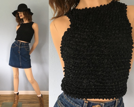 90s Popcorn Stretch Crop Top - One Size / Vintage