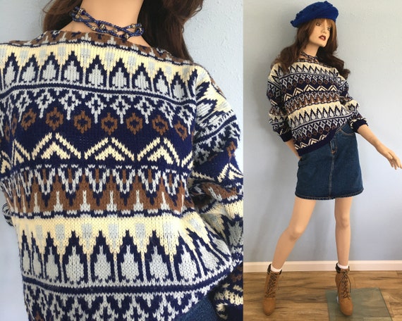 60s 70s Cozy Knit Blanket Sweater - Large XL / Vin