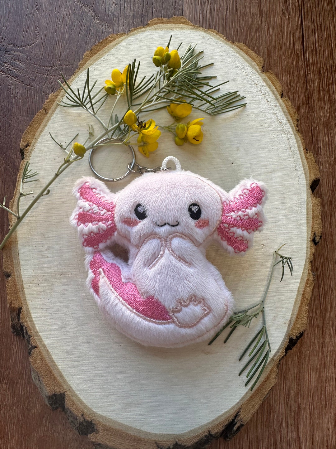 Plush Axolotl Keychain Albino Pink Etsy