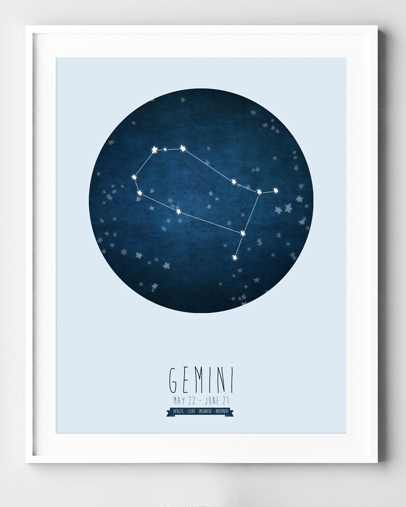 Gemini Zodiac Constellation Print, Astrology Wall Art, Minimalist ...