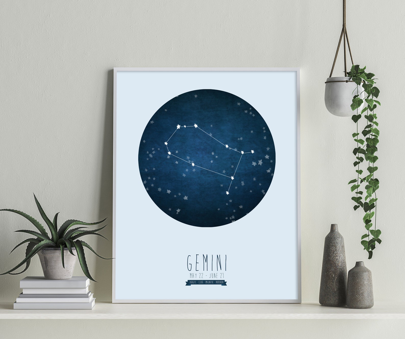 Gemini Zodiac Constellation Print, Astrology Wall Art, Minimalist ...