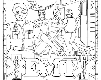 Thank You EMT Heroes - Printable - Coloring Page - Digital download coloring page, 8.5 x 11,