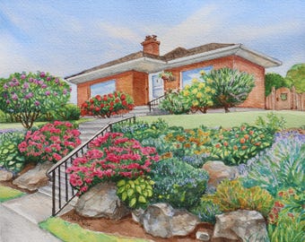 Custom Watercolor House Portrait, Hand-Painted Home Illustration