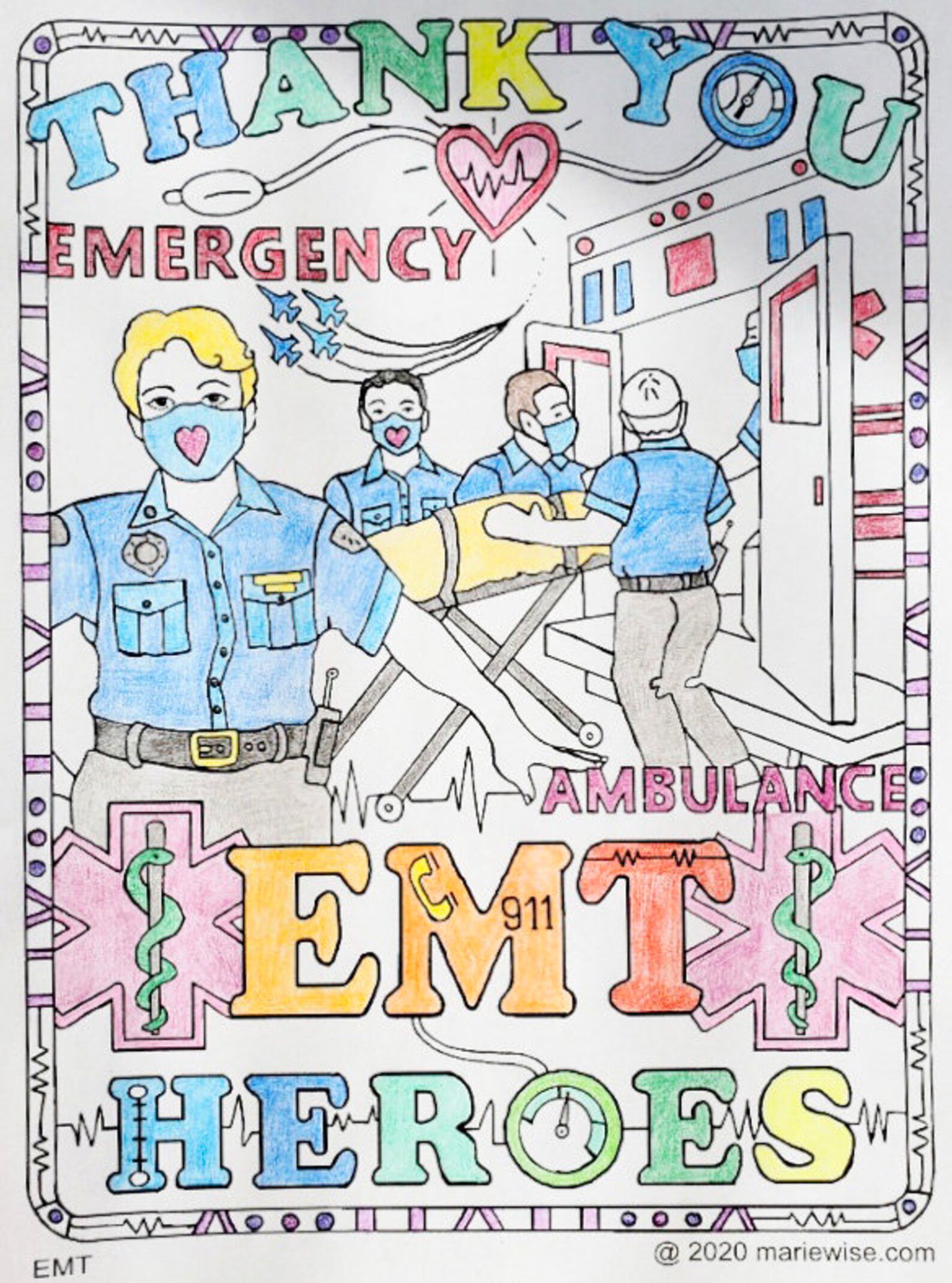 Thank You EMT Heroes - Printable - Coloring Page - Digital Download Coloring Page, 8.5 X 11, - Etsy