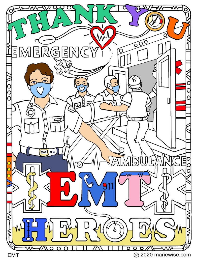 Thank You EMT Heroes - Printable - Coloring Page - Digital Download Coloring Page, 8.5 X 11, - Etsy
