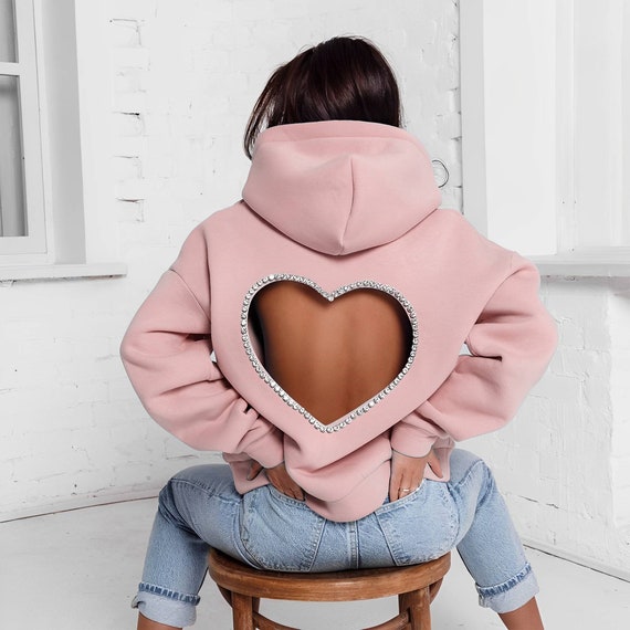 Open Back Cutout Heart Pullover Oversized Hoodie With - Etsy