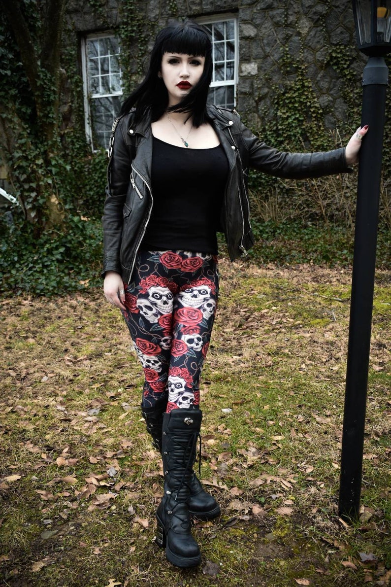 Skull & Roses Goth Leggings / Plus Size Goth Pants Etsy