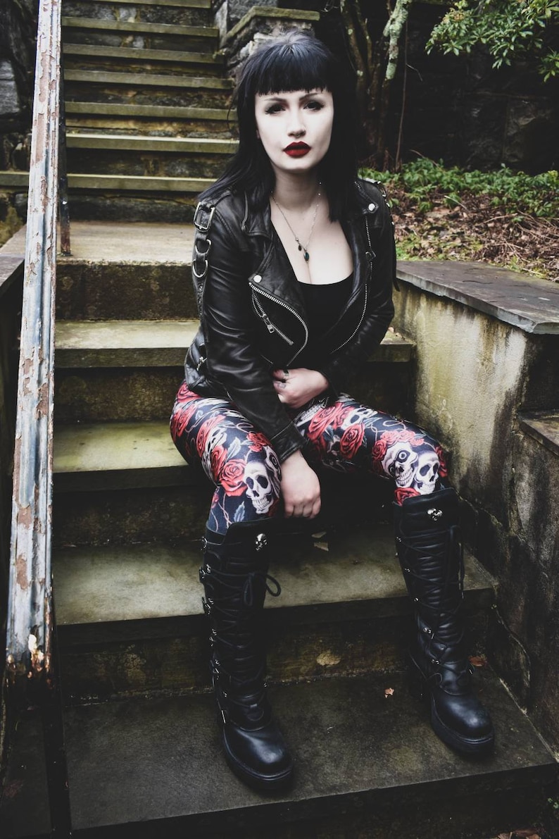 Skull & Roses Goth Leggings / Plus Size Goth Pants Etsy