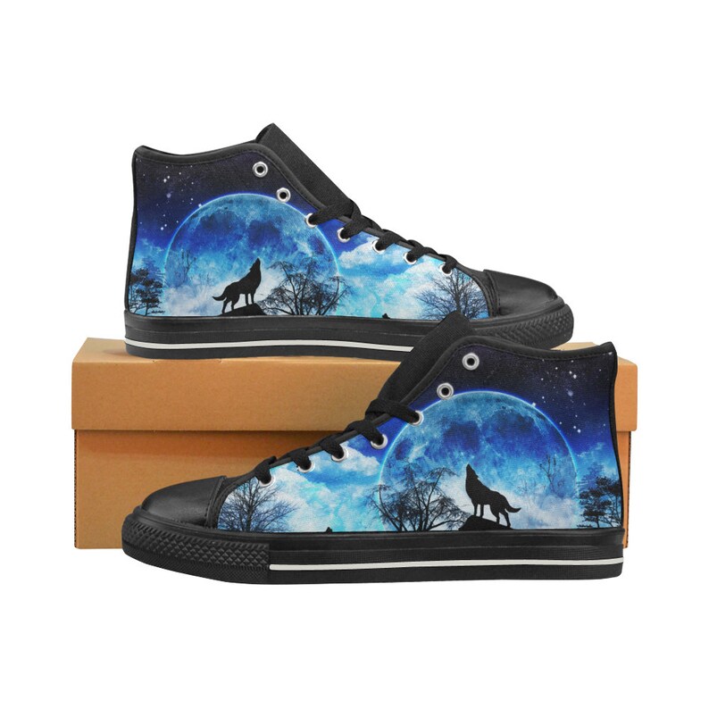Wolf Howling Canvas Hi Tops Fantasy Art Men Women