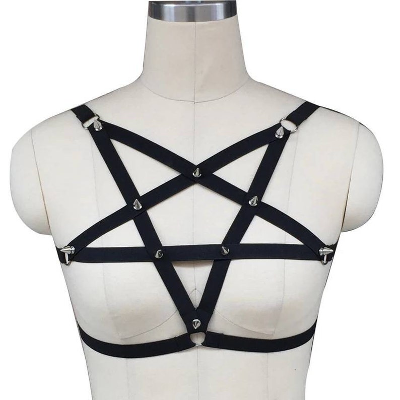 Pentagram Spikes Harness / Plus Size Harness / Plus Size Goth Etsy