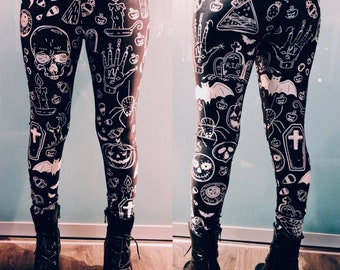 Gothic Black/White Maori Printed Stretch Yoga Tight Costume Everyday Leggings OS Gothic Black/White Maori Printed Stretch Yoga Tight Costume Everyday Leggings OS