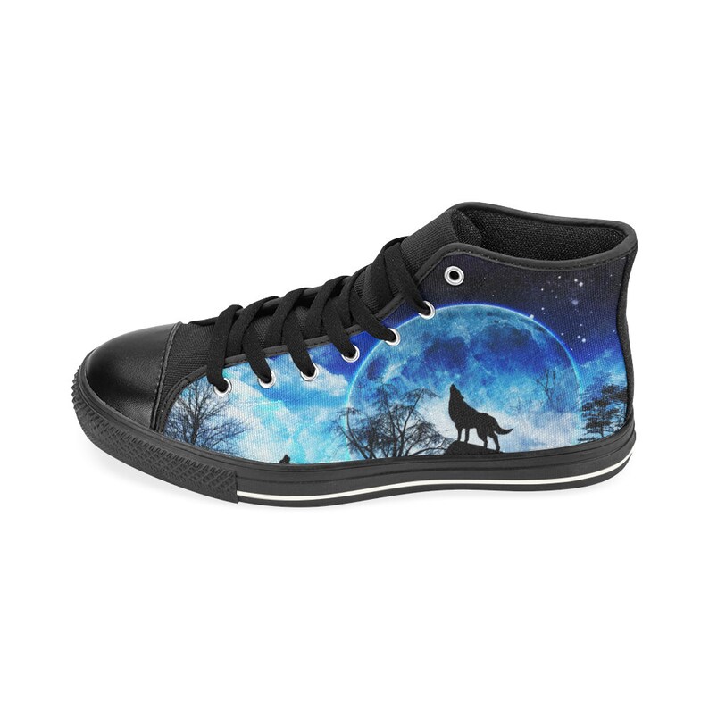 Wolf Howling Canvas Hi Tops Fantasy Art Men Women