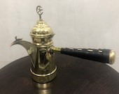 Syrian Arabic Handmade Engraved Copper Dallah Coffee Pot With Black Rubber Handle