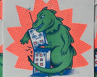 Godzilla Risograph Print