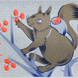 Squirrel Risograph Print