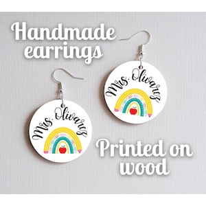 Teacher Earrings, Teacher Appreciation Gift, Personalized Earrings, Personalized Name Earrings, Teacher Earrings, Round Earrings