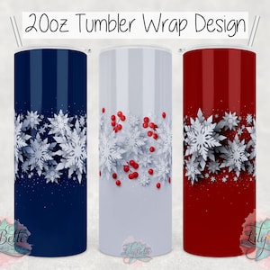 Snowflake Banded 20oz Tumbler Sublimation Wraps Red White and Blue Backgrounds Bundle