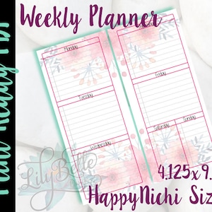 Weekly Planner Download - Happynichi Sized with a Pink Floral Bouquet on top & bottom - HoboNichi, Fauxbonichi planners
