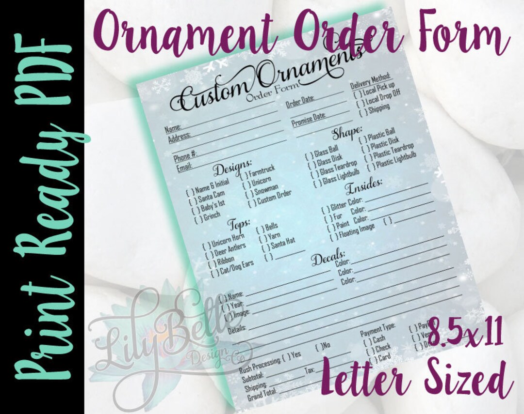 Custom Ornament Print Ready Order Form in Letter Sized PDF With a ...